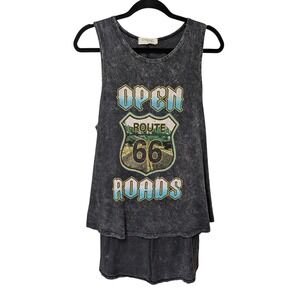 STANDARD Route 66 'Open Roads' Medium Black Graphic Tank Top Acid Wash Retro